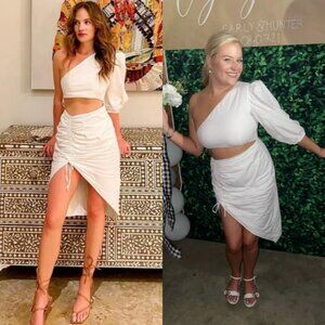 Sau Lee Jolene One Shoulder Dress White Size 12 Revolve Puff Sleeve Cut Out Boho